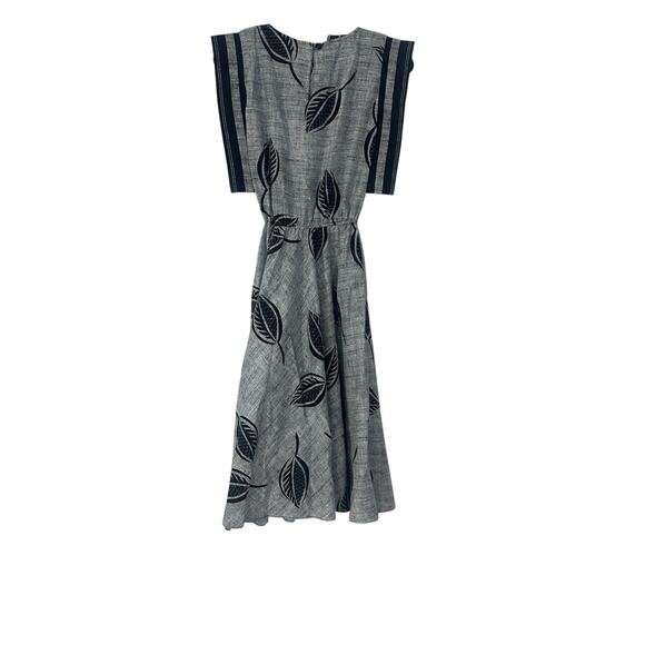 Vintage Choon Gray Leaf Print Dress Full Circle Boho Midi XS - Picture 4 of 9